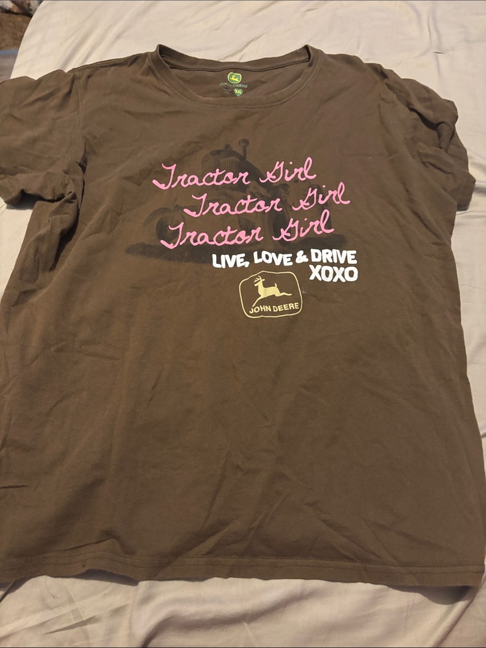 John Deere Brown Short Sleeve Tee with Pink & White Graphic